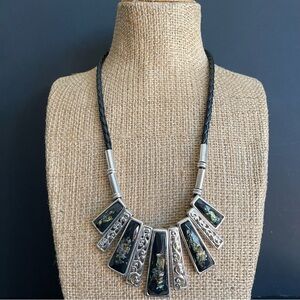 Black Inlay Statement Necklace.